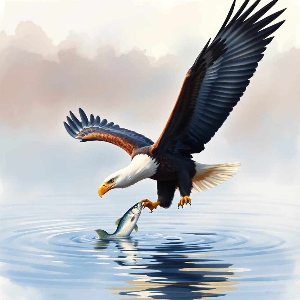 Majestic Bald Eagle in Impressionist Watercolor