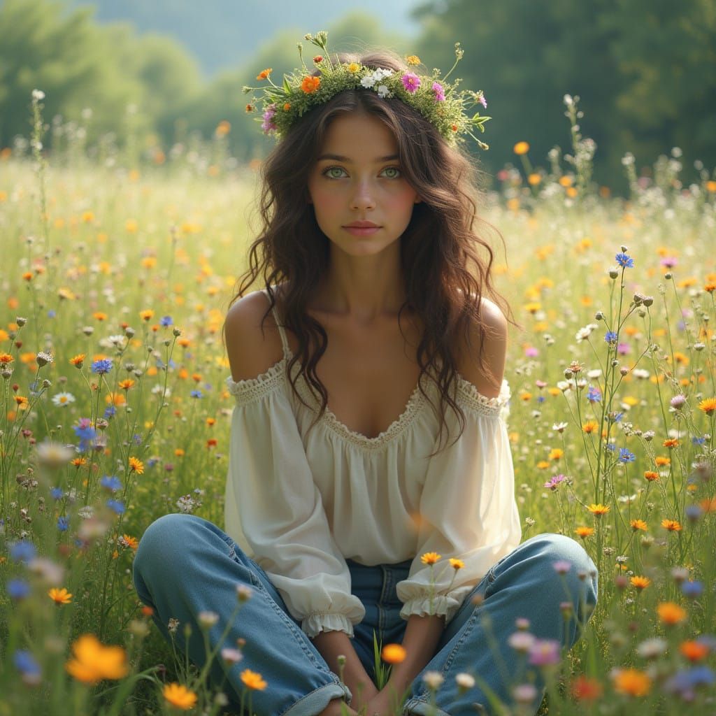 Serenely Beautiful Woman Surrounded by Nature's Wonders