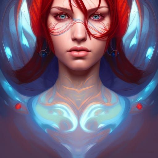 Striking Blue Avatar Portrait in Digital Art Style