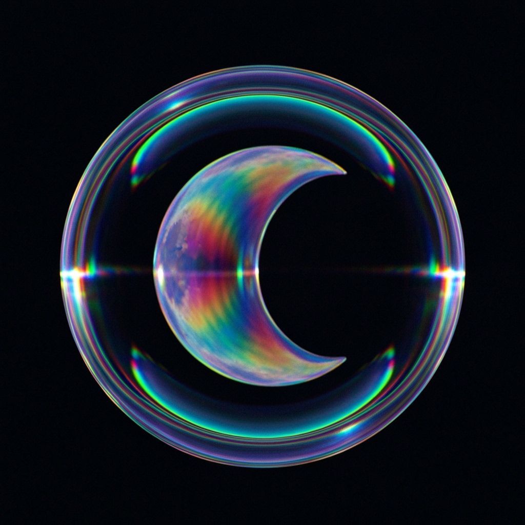 Cosmic Geometry Moon in Vibrant Glass Bubble