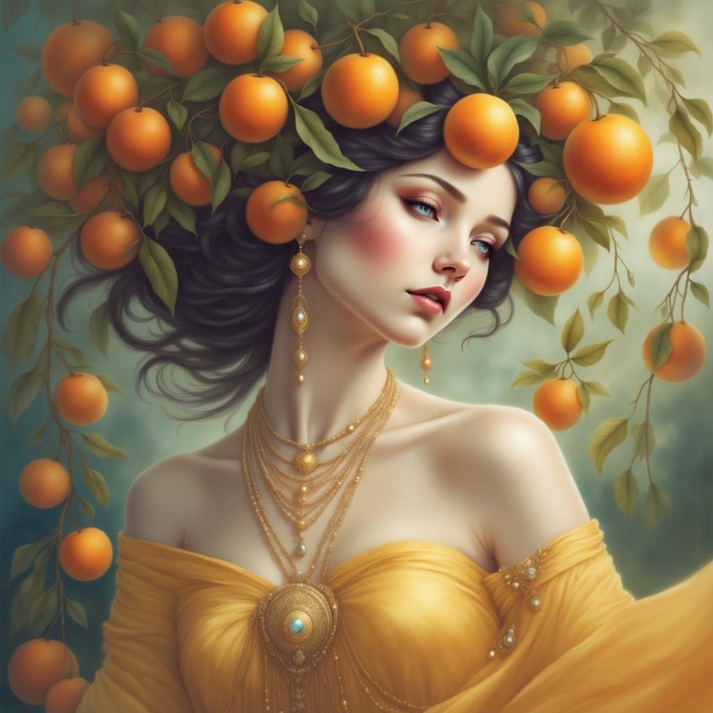 Goddess of Abundance with Oranges in Hair as Pre-Raphaelite ...