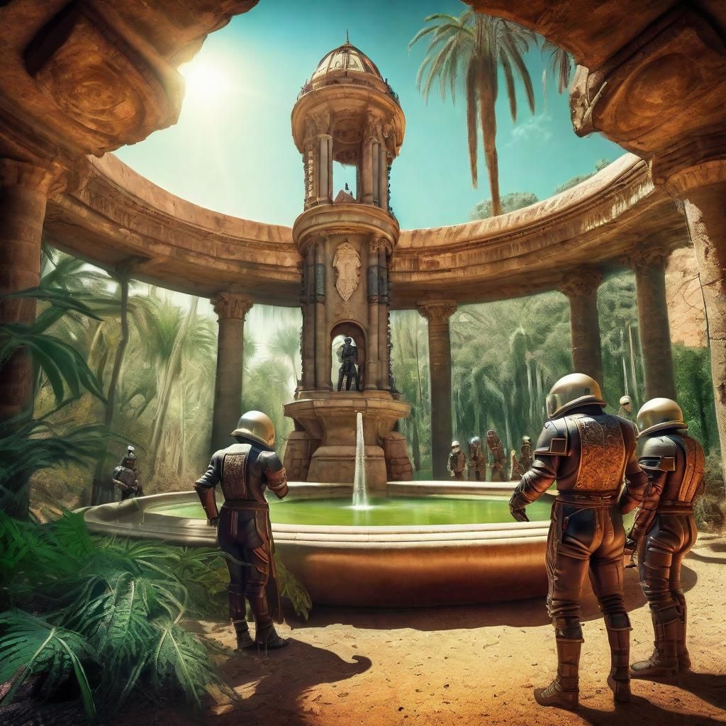 Futuristic Conquistadors Discover Martian Fountain