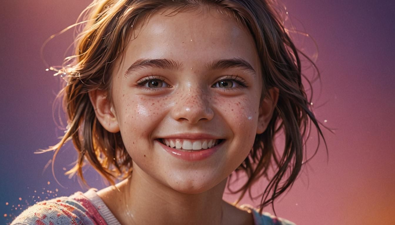 Hyperrealistic Portrait of a Smiling Young Girl