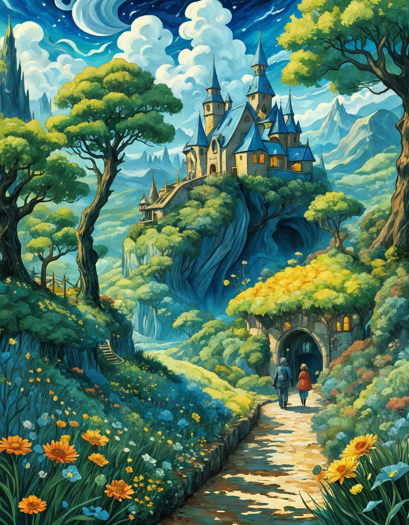 Whimsical Sci-Fi Fantasy Landscape in Studio Ghibli Style