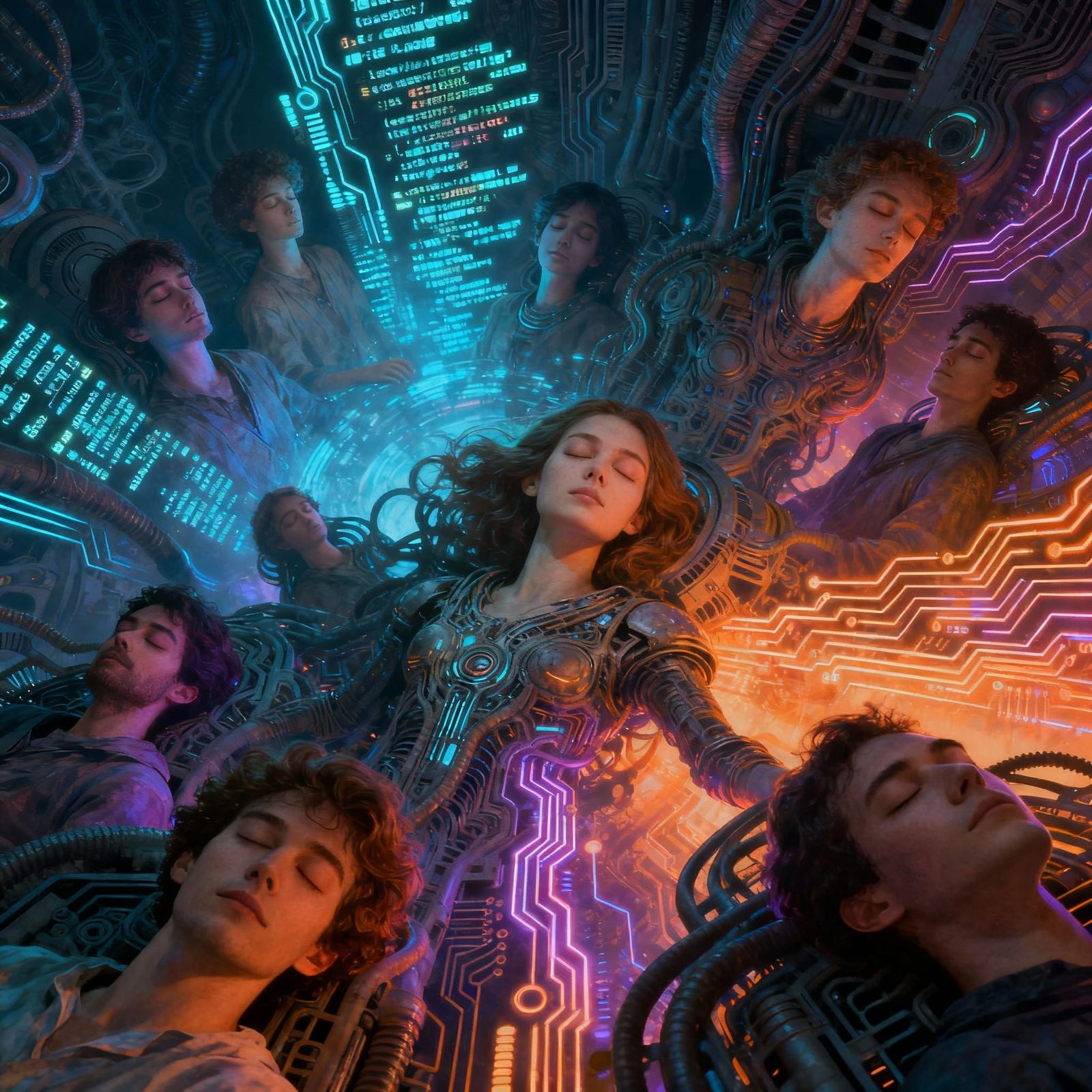 Dreamers Floating in a Neon Code World