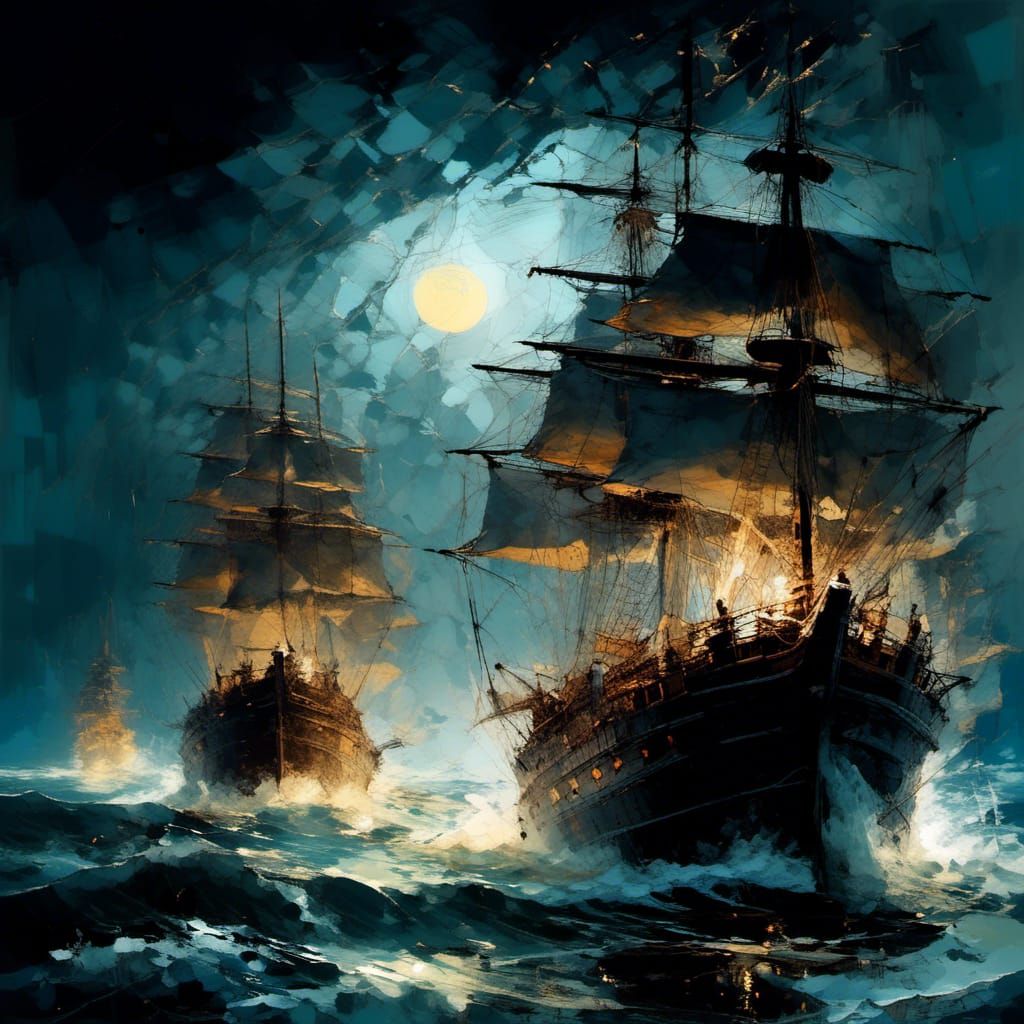 Epic Broadside Battle at Sea in Oil Painting Style