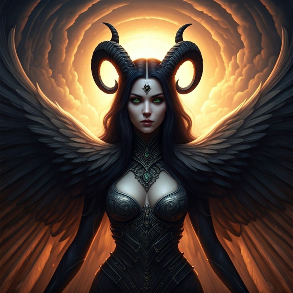 Surreal Goddess Emerges from Celestial Vortex in Dark, Gothi...