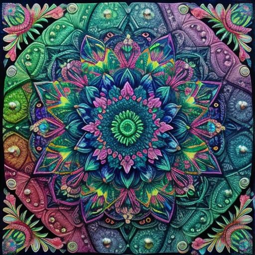 Colorful Mandala with Floral and Jewel Accents