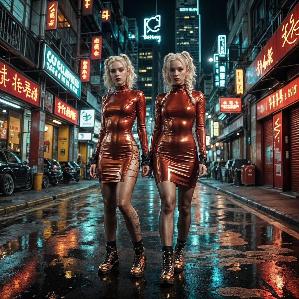 Gothic Woman in Red Latex Dress, High-Fashion Photography