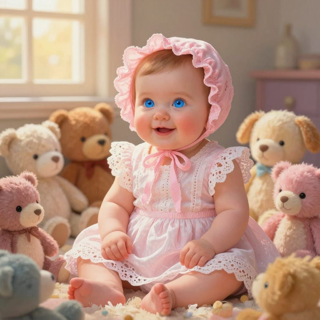 Whimsical Baby Girl Among Stuffed Animals Digital Painting