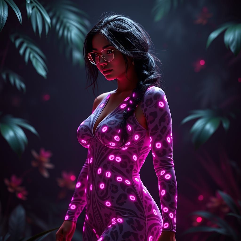 Curvy Goth Latina in Leopard Print on Tropical Island