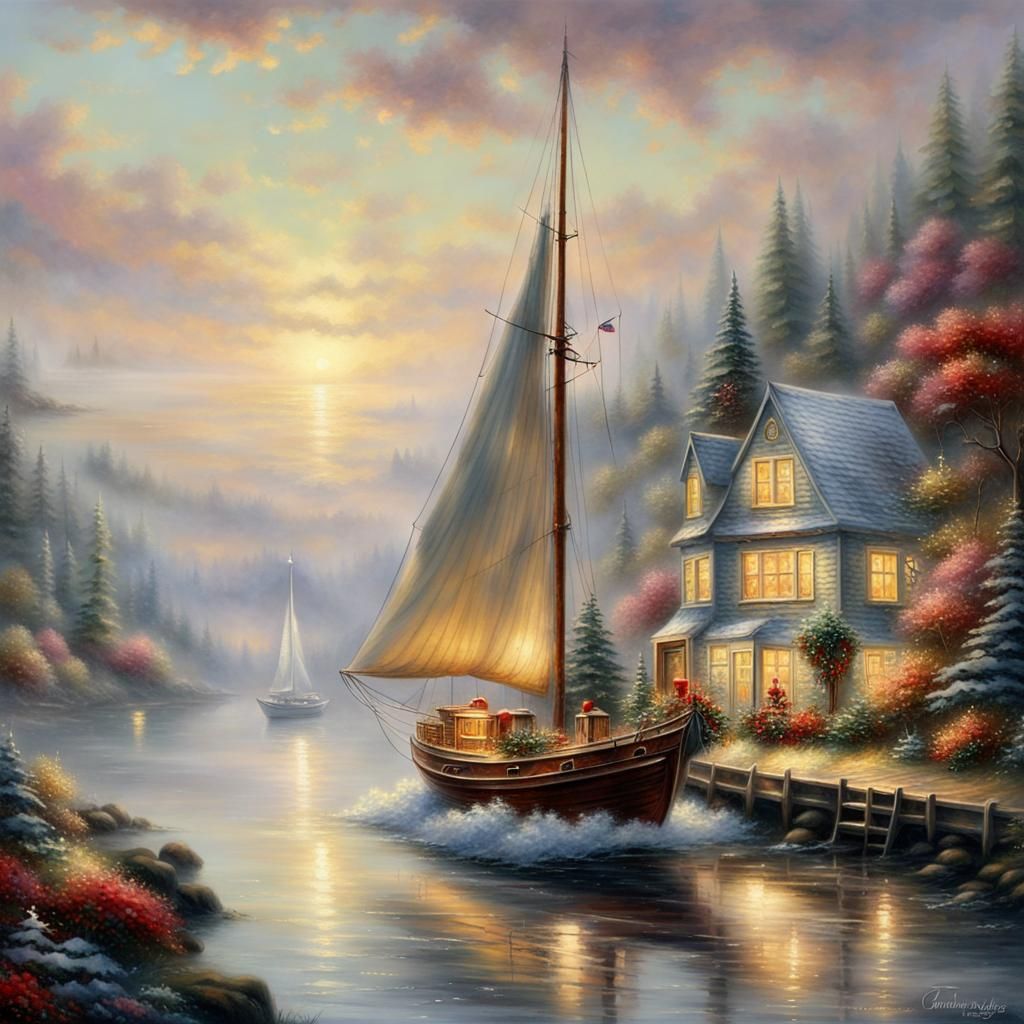 Christmas Sailboat in Ethereal Fantasy Style
