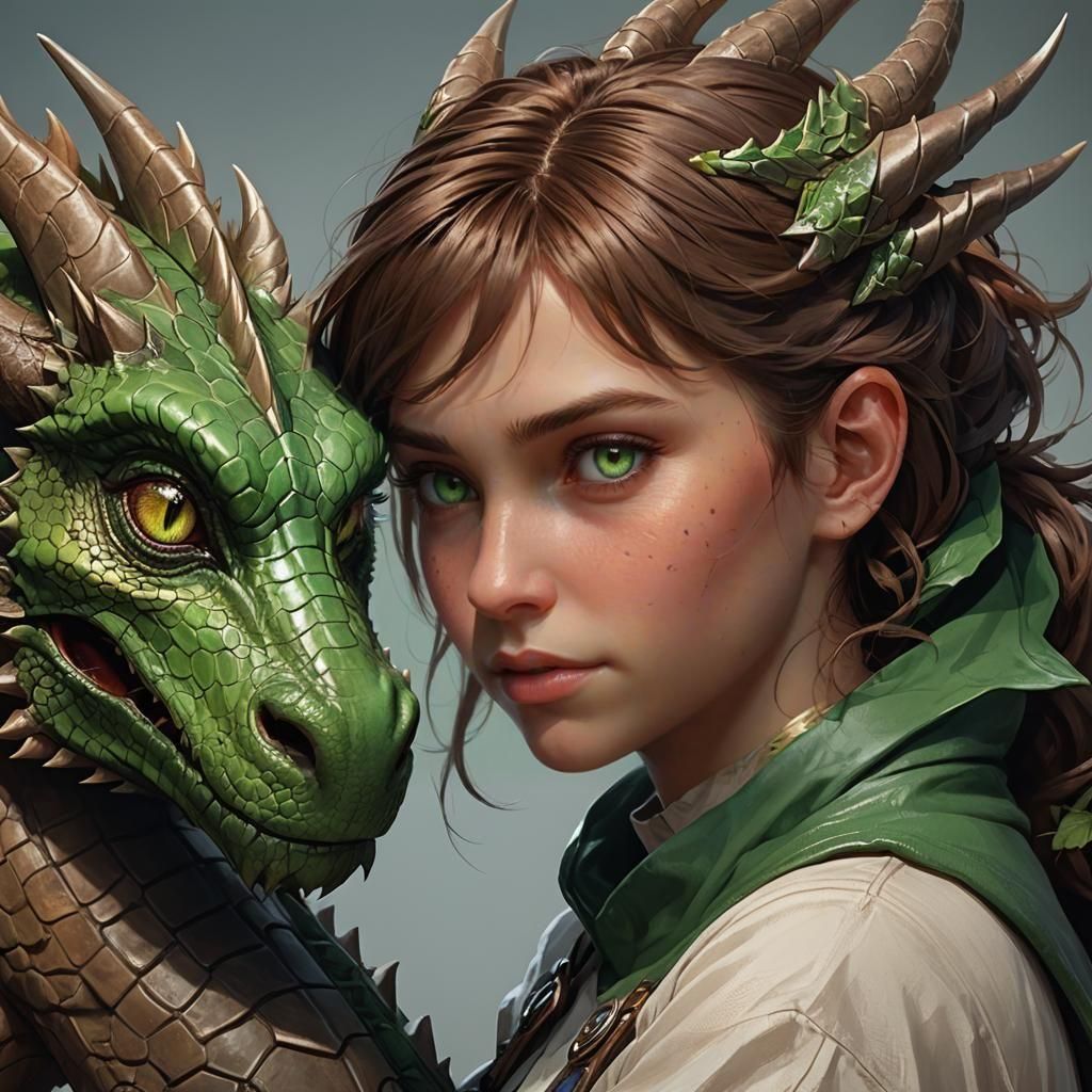 Girl Hugs Dragon: Hyperdetailed Artstation Portrait