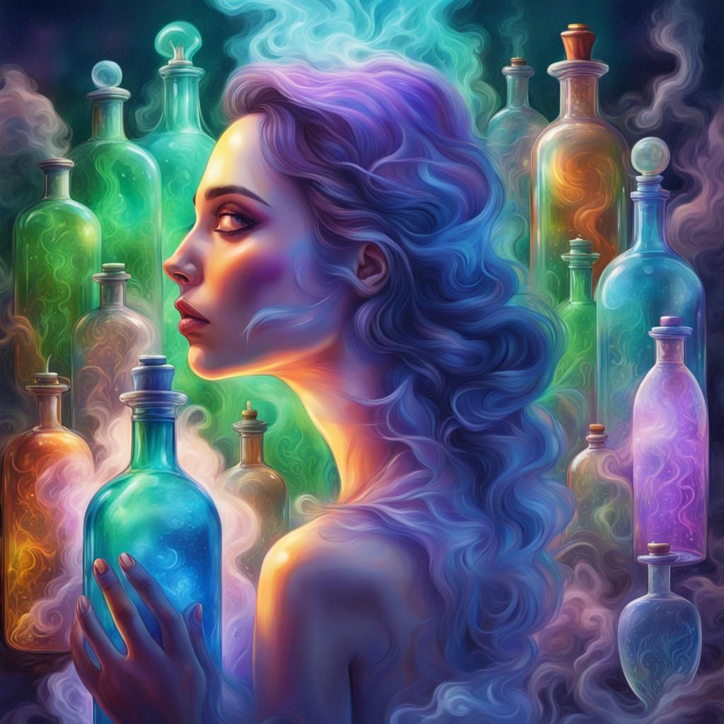 Perfume Bottle Men: Holographic Astral Illustration