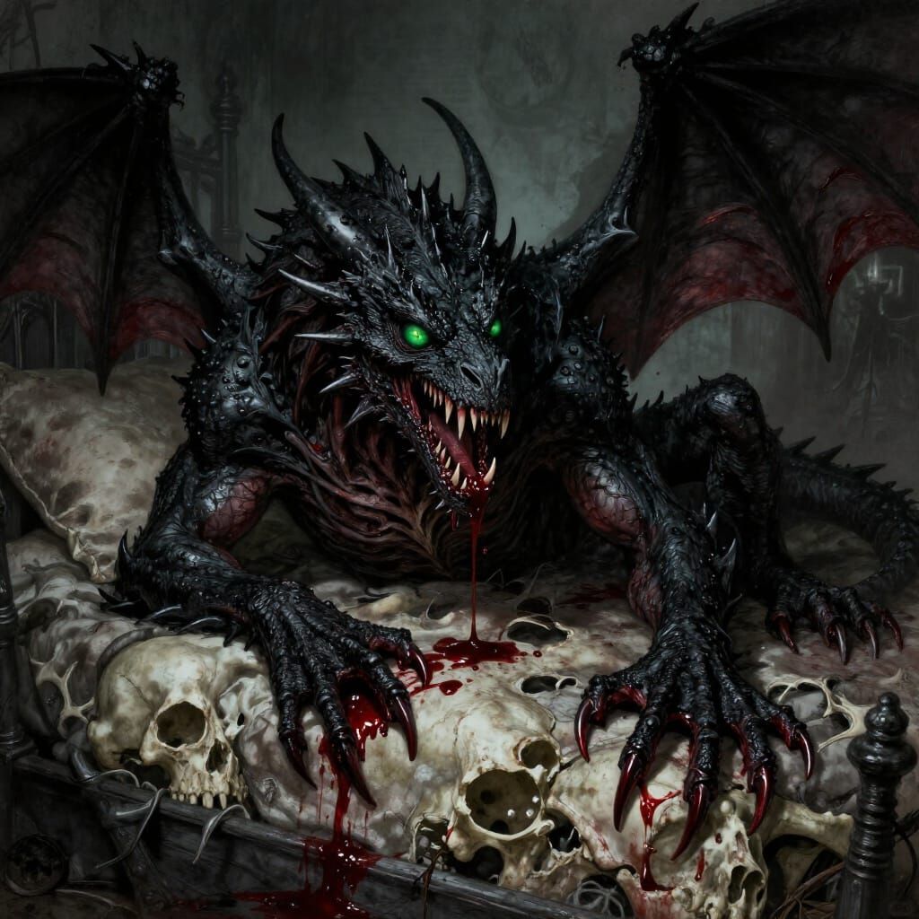 Gothic Zombie Dragon Rests on Bones