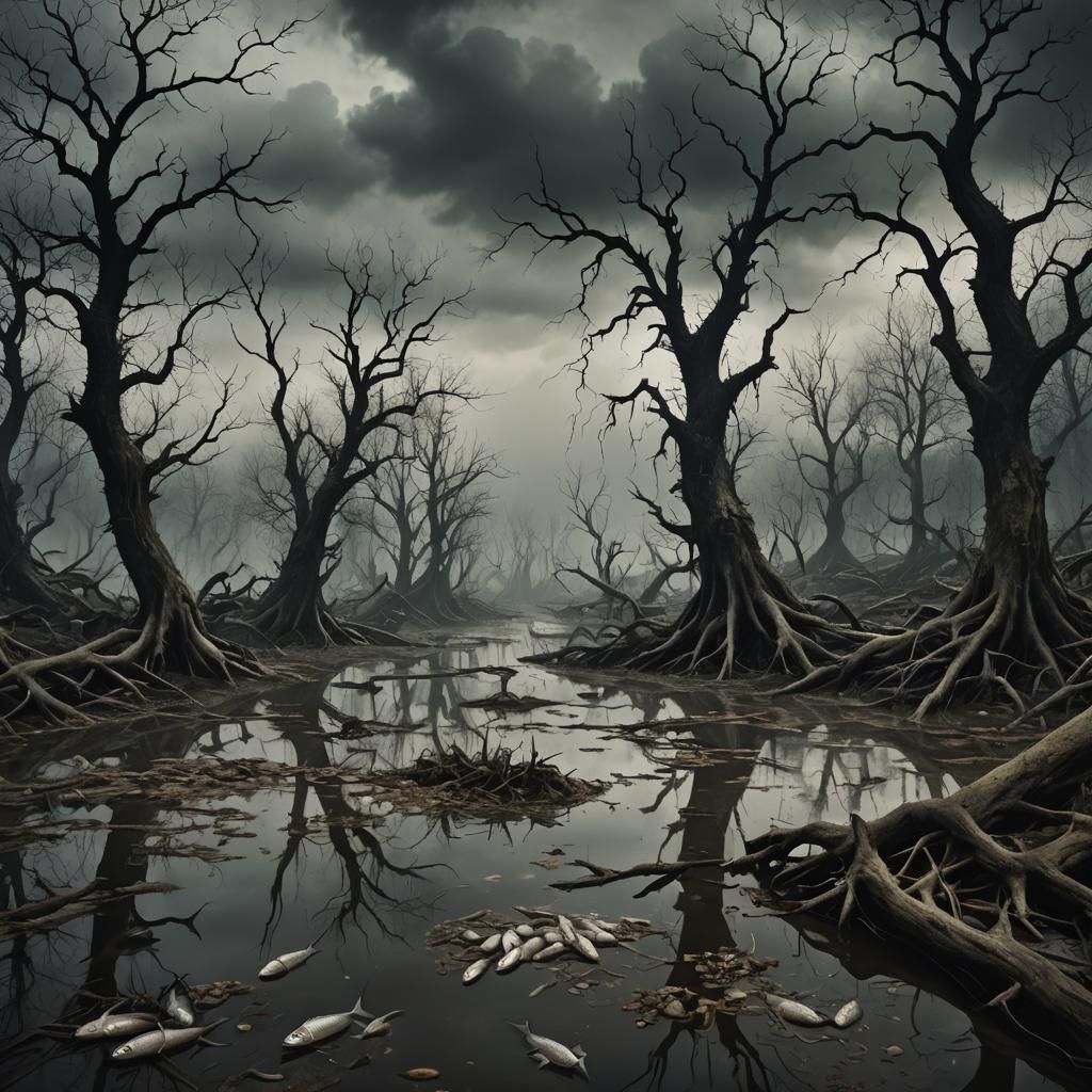 Surreal Polluted River in Gustave Doré Style