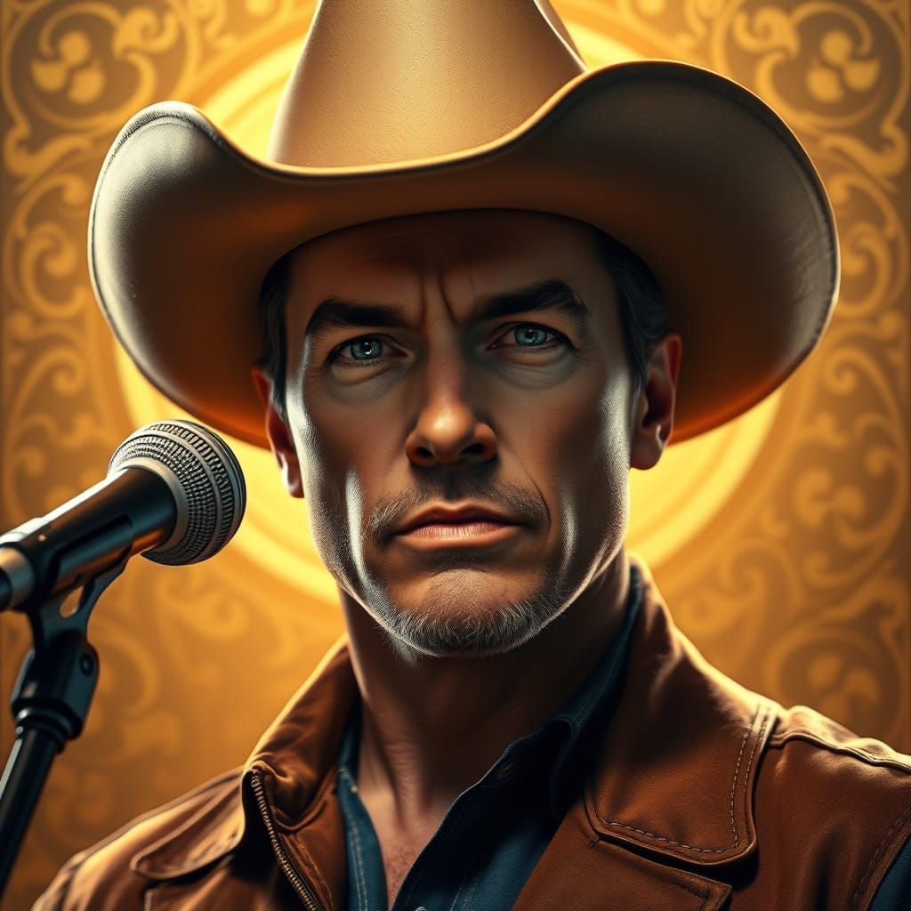 A majestic head and shoulders portrait of a country music ic...
