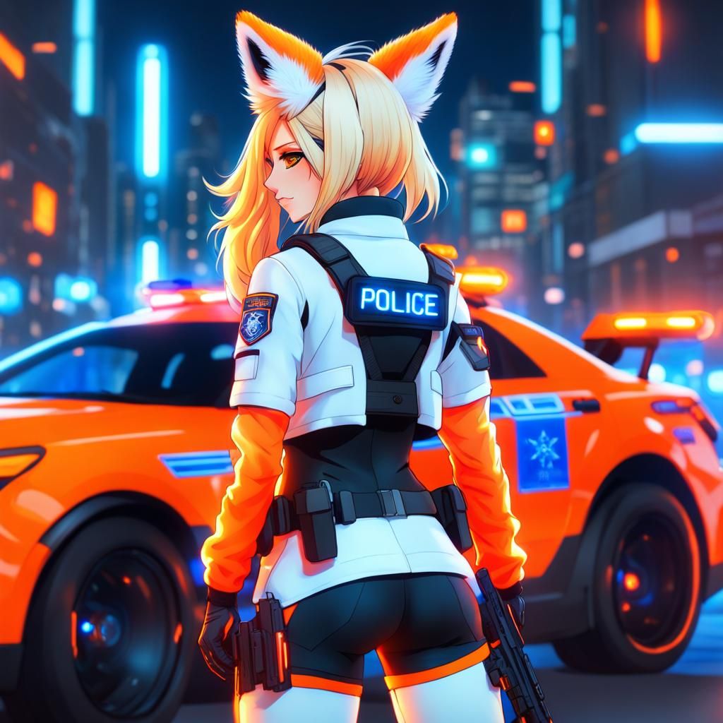 Orange cyber neko police officer