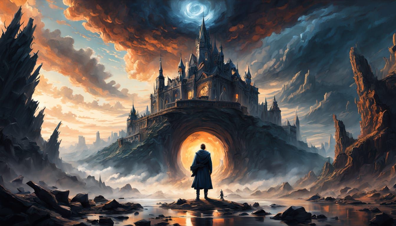 Epic Digital Painting of a Lone Figure in a Swirling Vortex