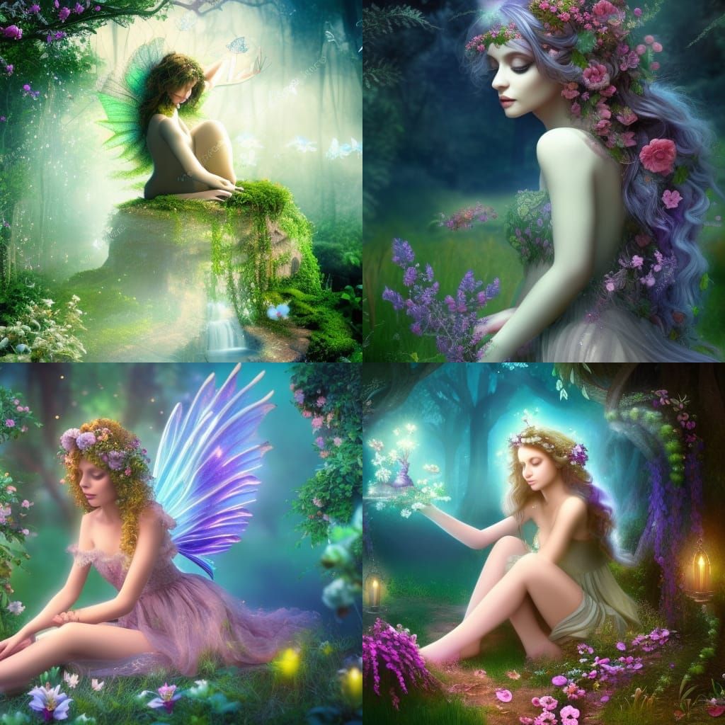 Ethereal Fairy in Enchanted Garden, Detailed Digital Art