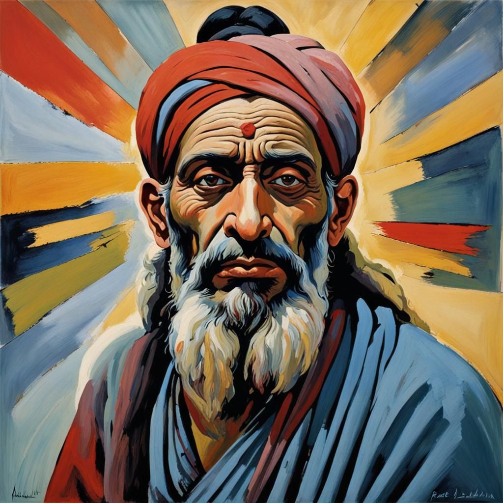 Indian Baba in Post-Expressionist Style