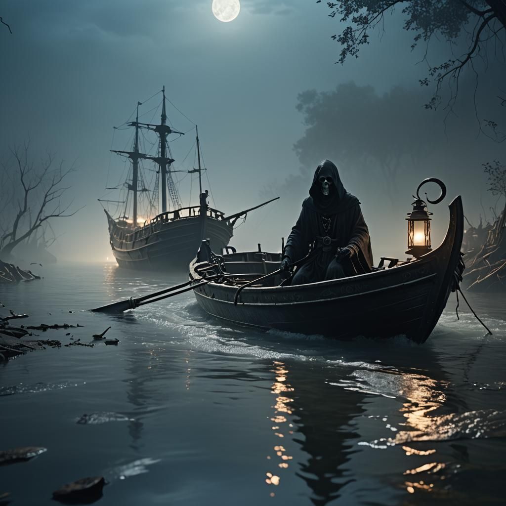Grim Reaper on the River Styx: Cinematic Scene