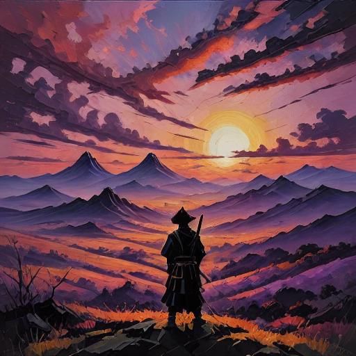 Samurai in Space Sunset: Fantasy Concept Art