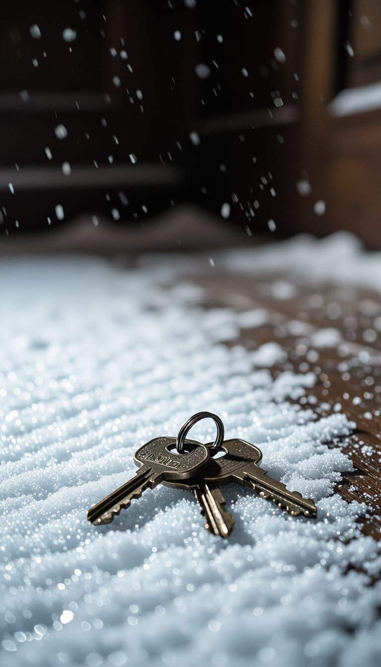 Mysterious Keys in Snow: Cinematic Photography