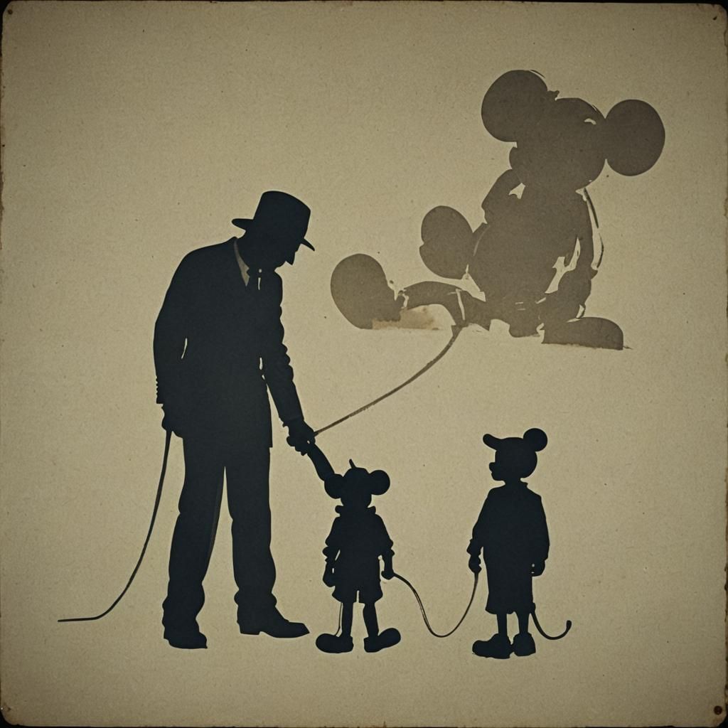 A silhouette of Walt Disney with Mickey Mouse, silhouette pa...