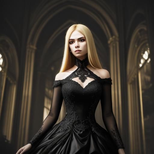 Blonde Girl in Black Dress: Hyperrealistic Detail