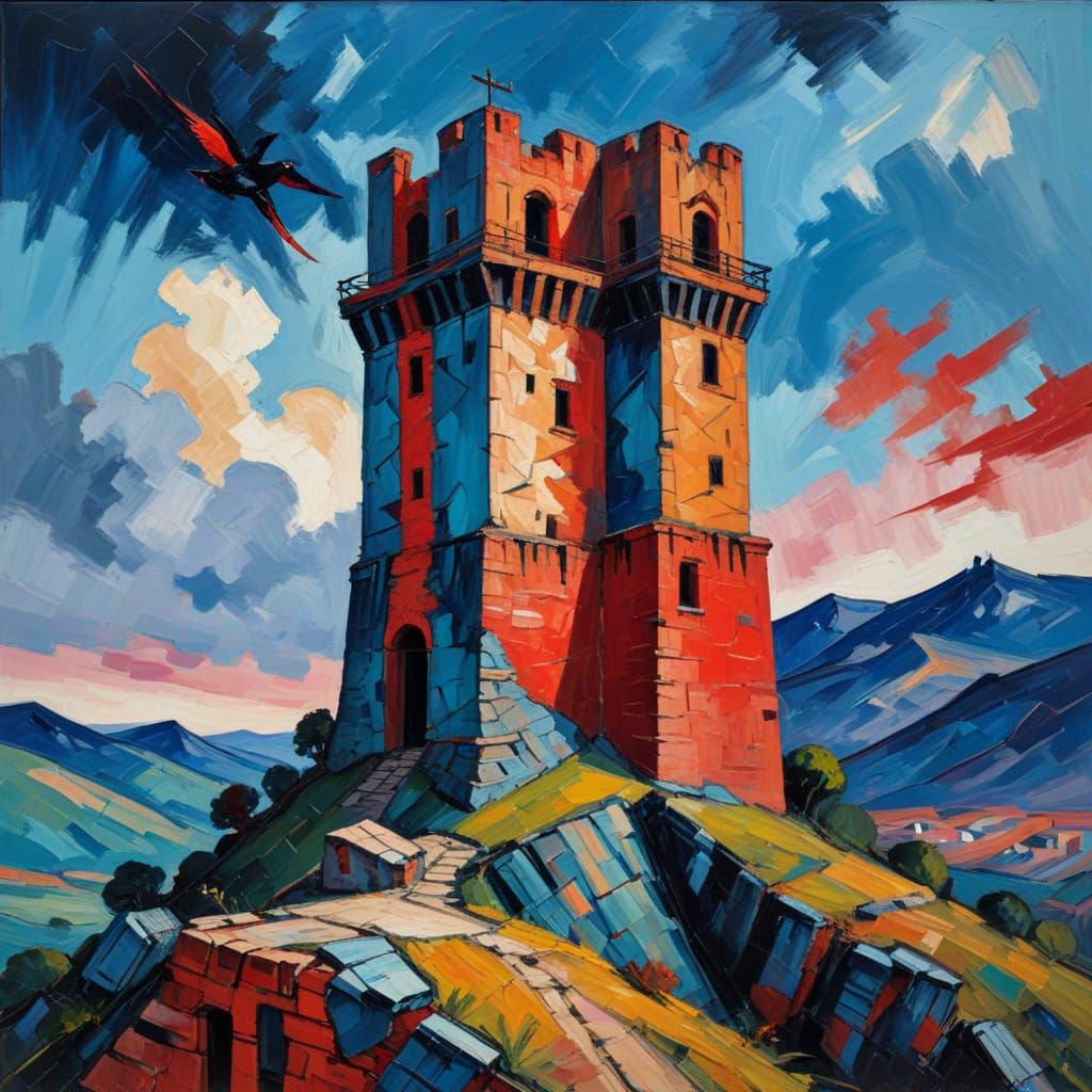 Dystopian Roman Tower in Expressionist Style