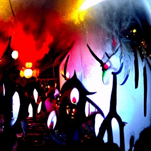 Horrific Carnival at Midnight Bathed in Hell Lights