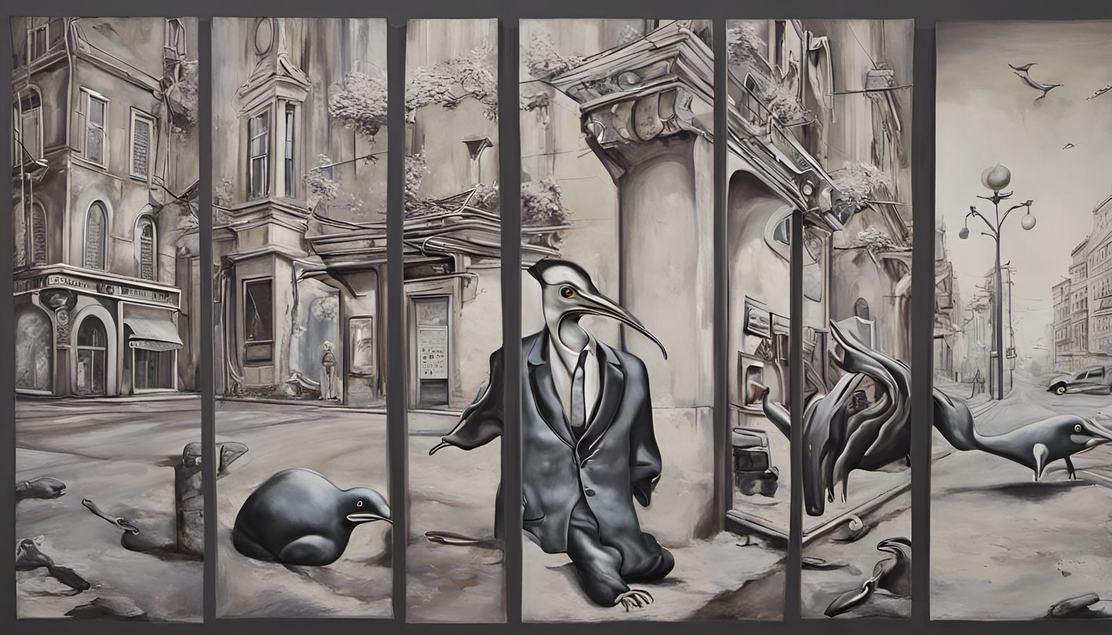 Platypus vs Penguin: Surreal Urban Street Scene