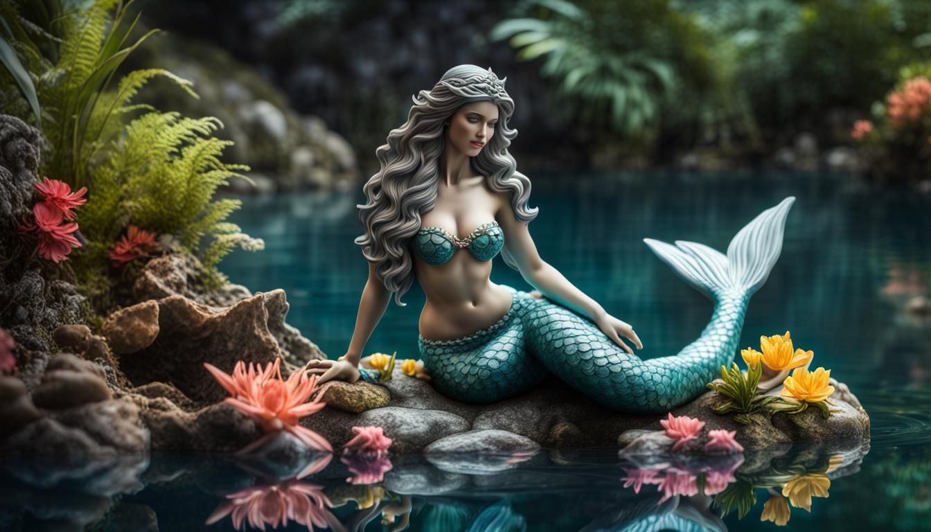 Hyper Realistic Mermaid Goddess in Tropical Haven