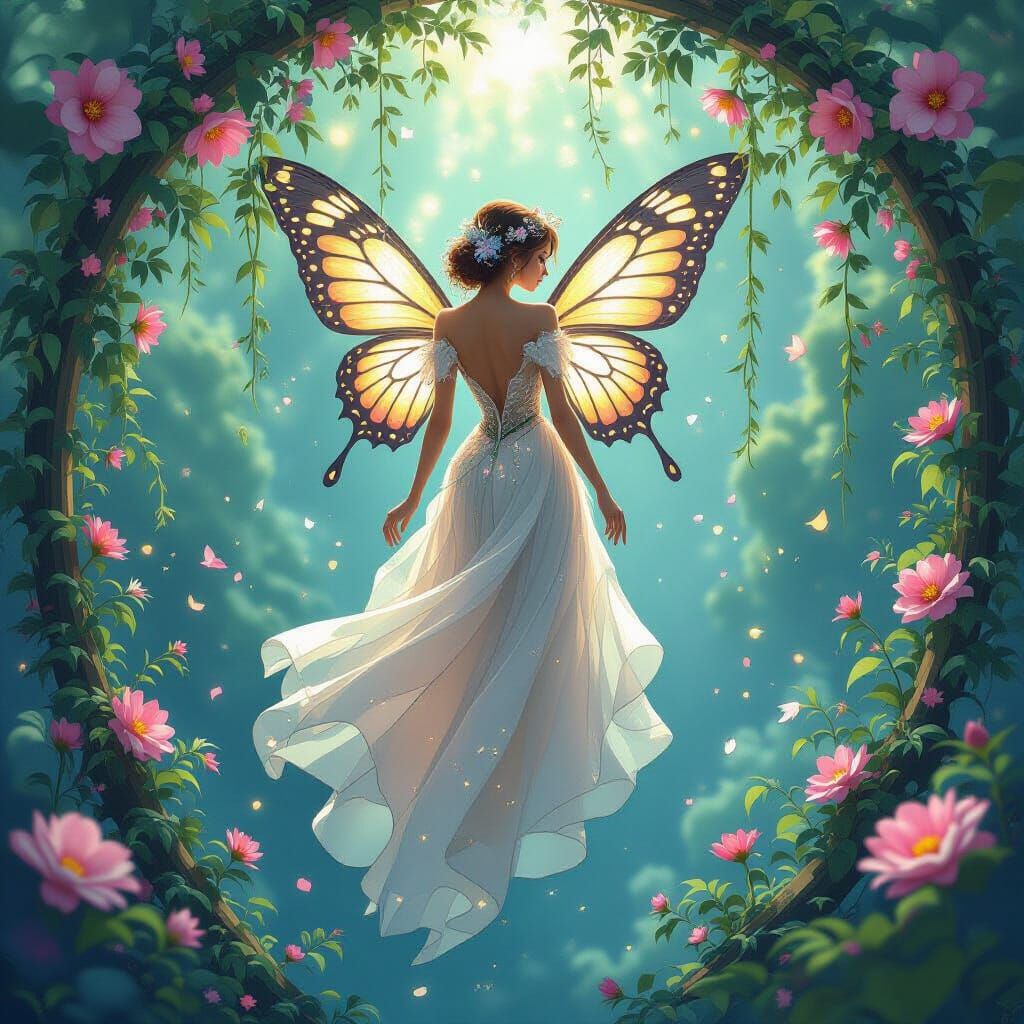 Celestial Garden: Woman in Flowering Vine Gown