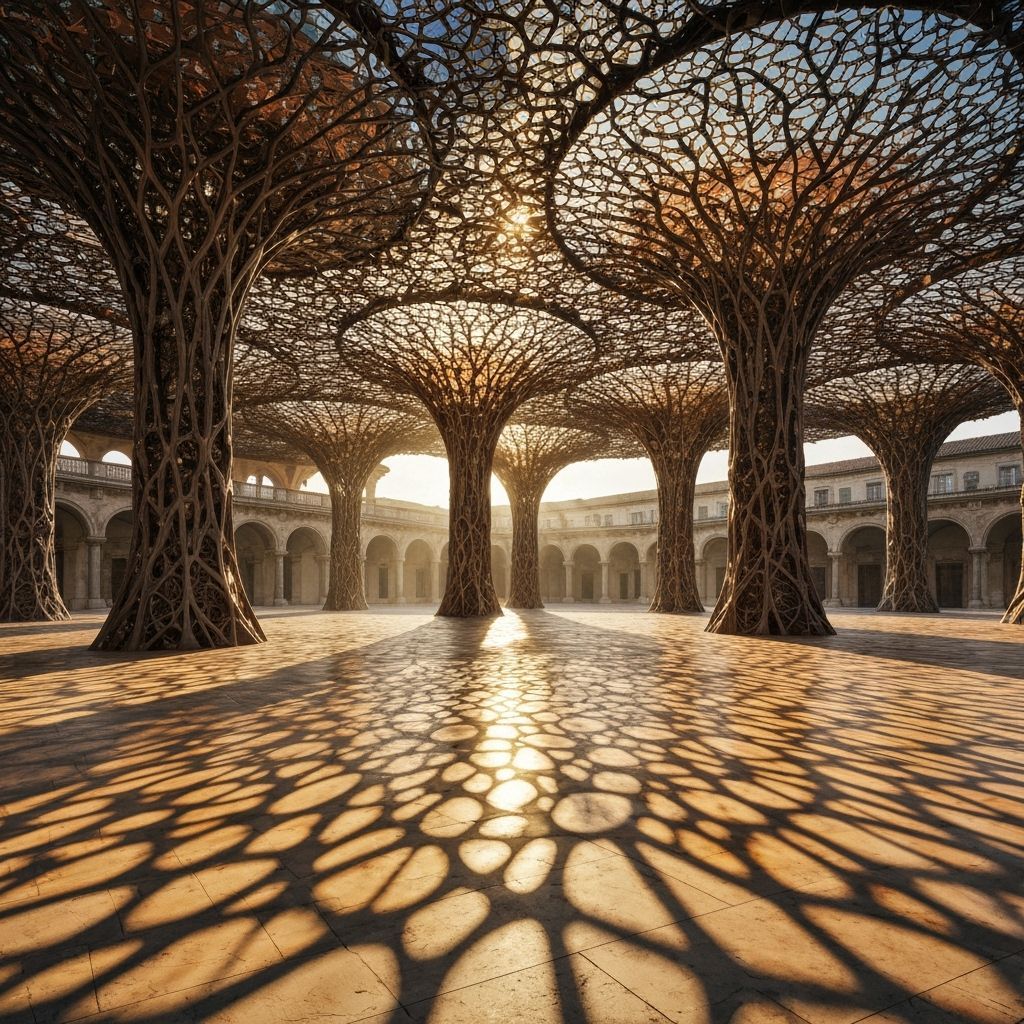 Biomimetic Pavilion: Tree Columns & Islamic Geometric Art
