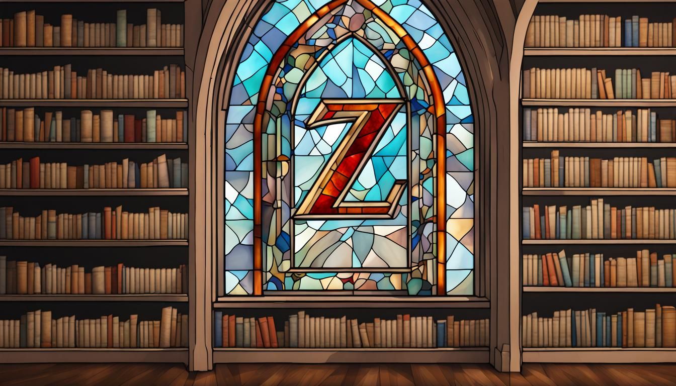 Stained Glass Letter Z in Arched Window