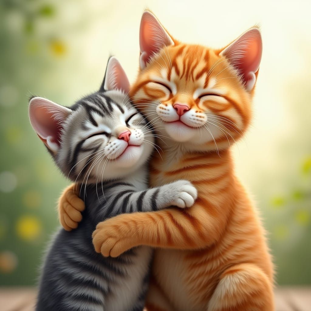 Affectionate Cats Embrace: A Heartwarming Feline Moment