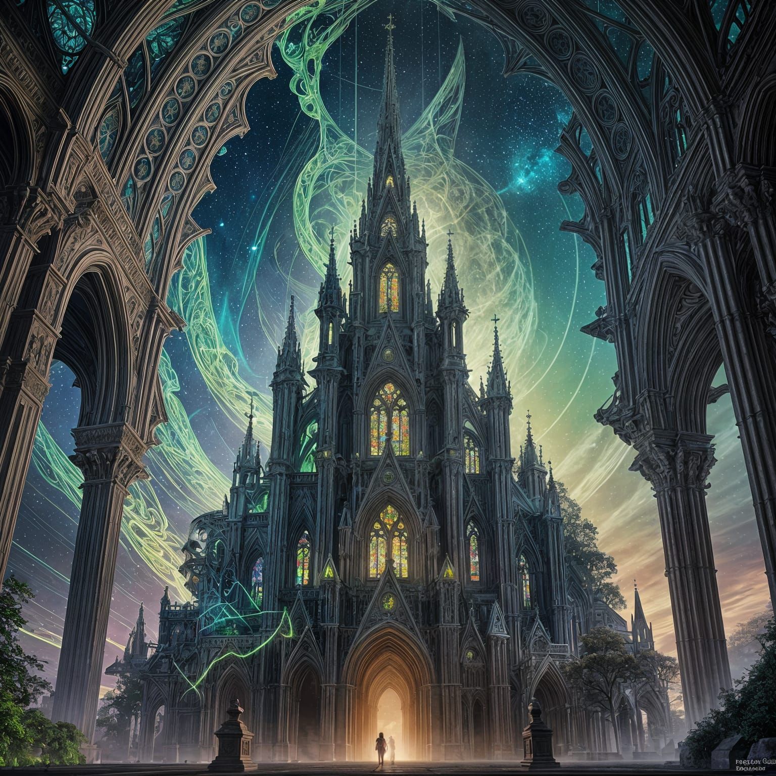 Luminous Cathedral Spire in Vibrant Fantasy Concept Art