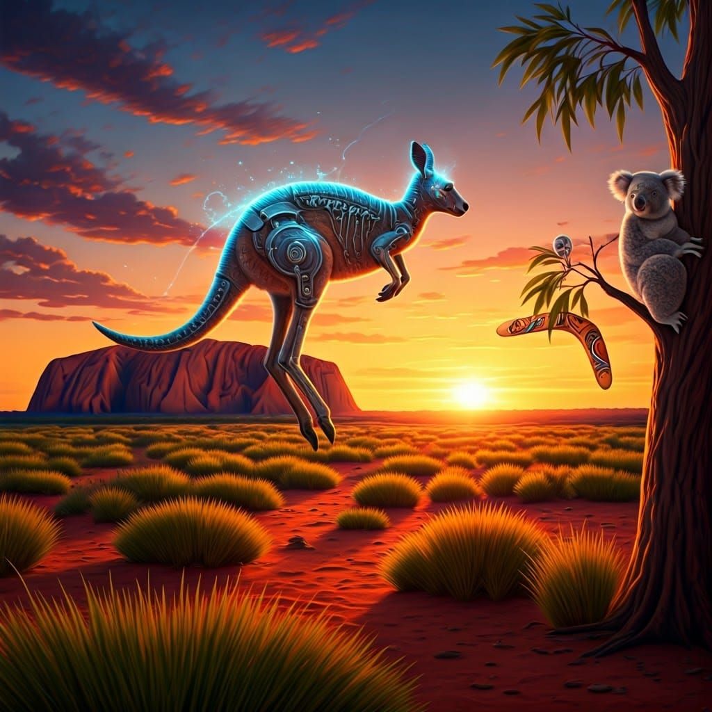 **"Magische Verbindung von Natur und Universum: Ein Sternenhimmel über Australiens wildem Herz bei Sonnenuntergang"**