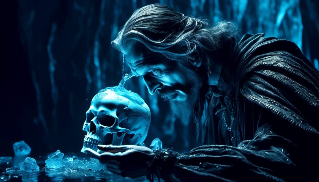 Shakespearean Actor and Melting Ice Skull in Dali Style