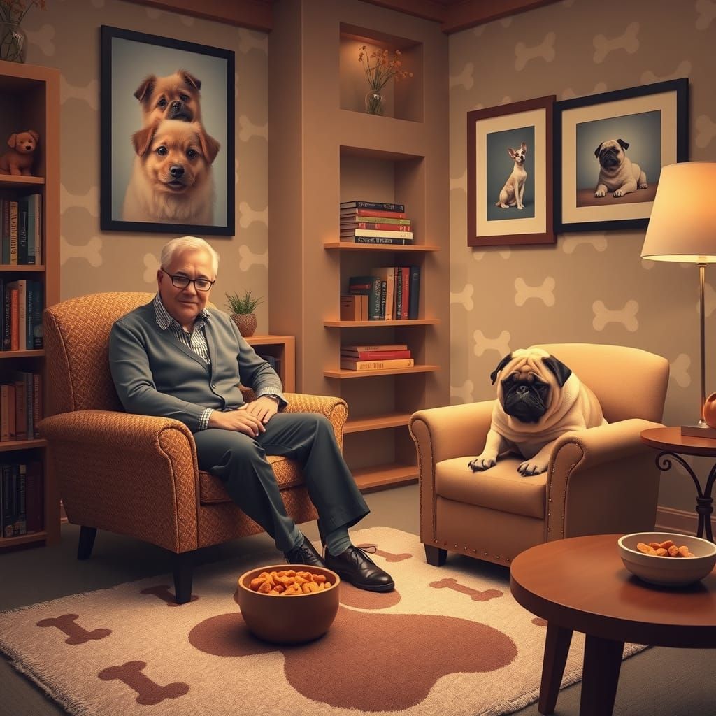 Sad Pug in Therapy: A Cozy, Dog-Friendly Scene