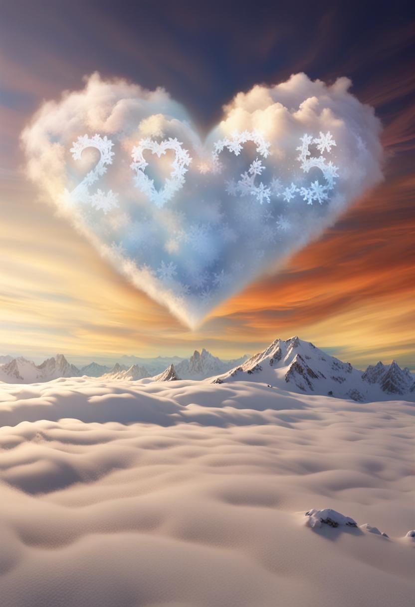 Heart Cloud Over Snowy Mountains, Digital Matte Painting