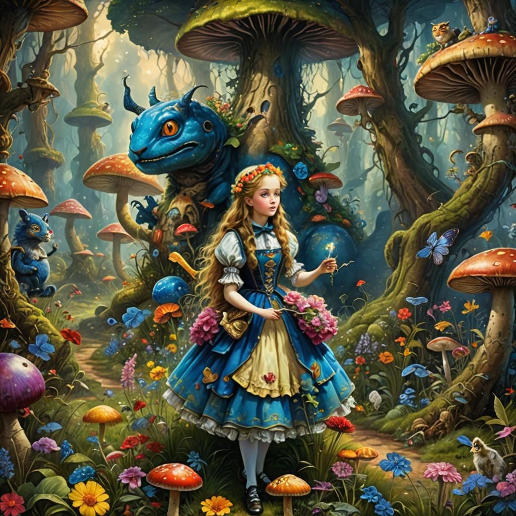 Alice in Wonderland and the Blue Caterpillar