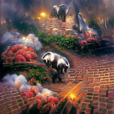 Badgers in Light-Filled Forest, Luminism Style