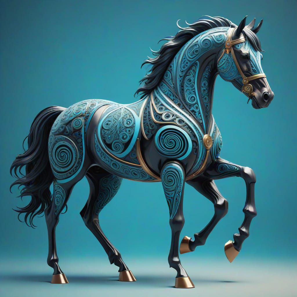 Horse Adorned with Intricate Futuristic Fractals and Zentang...