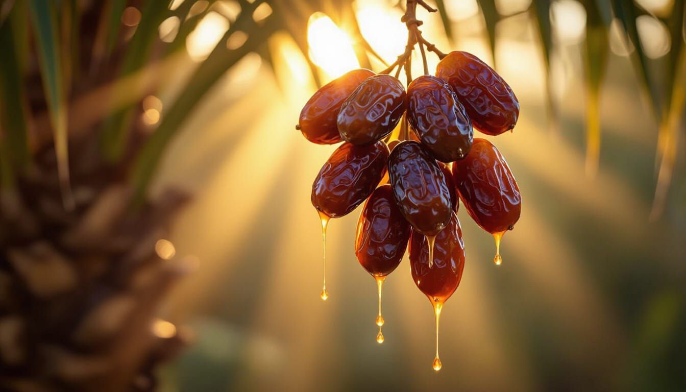 Fresh Dates Dripping Molasses in Golden Sunlight