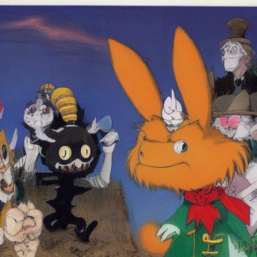 Surreal Dark Rabbit Emerges from Shadows in Cyberpunk Style