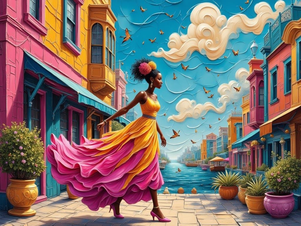 Black Woman in Havana, Impasto Painting