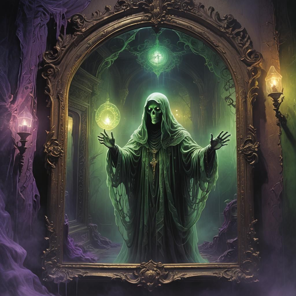 Ethereal Ghost Emerging From Mystical Mirror